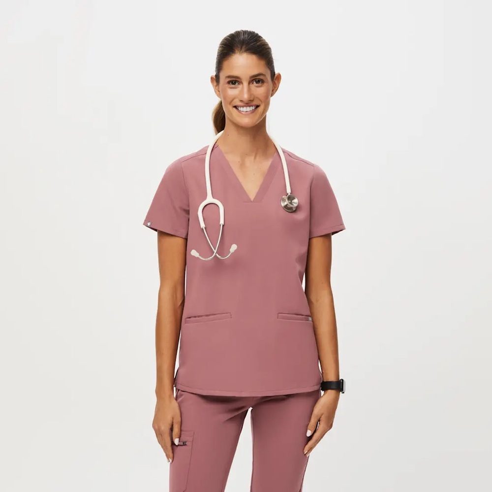 Figs Mauve Pink V-neck Scrub Top